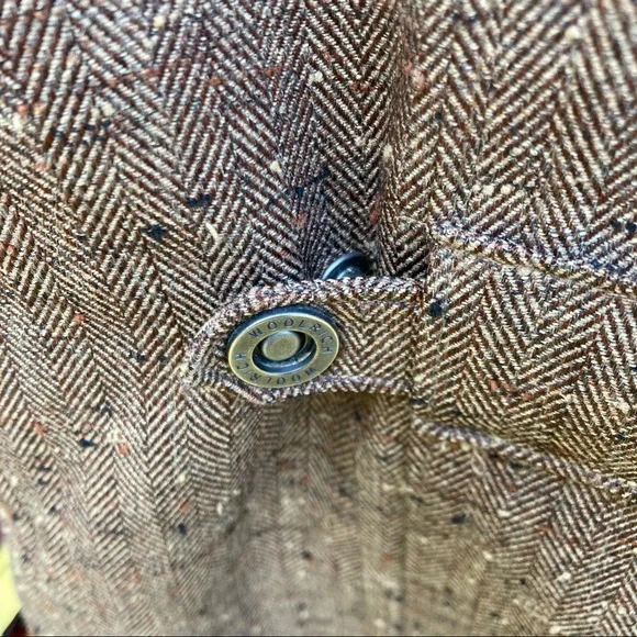 Woolrich Tweed Brown/Tan Utility Coat Barn Jacket Faux Fur lined 6 pockets sz M - Picture 10 of 15